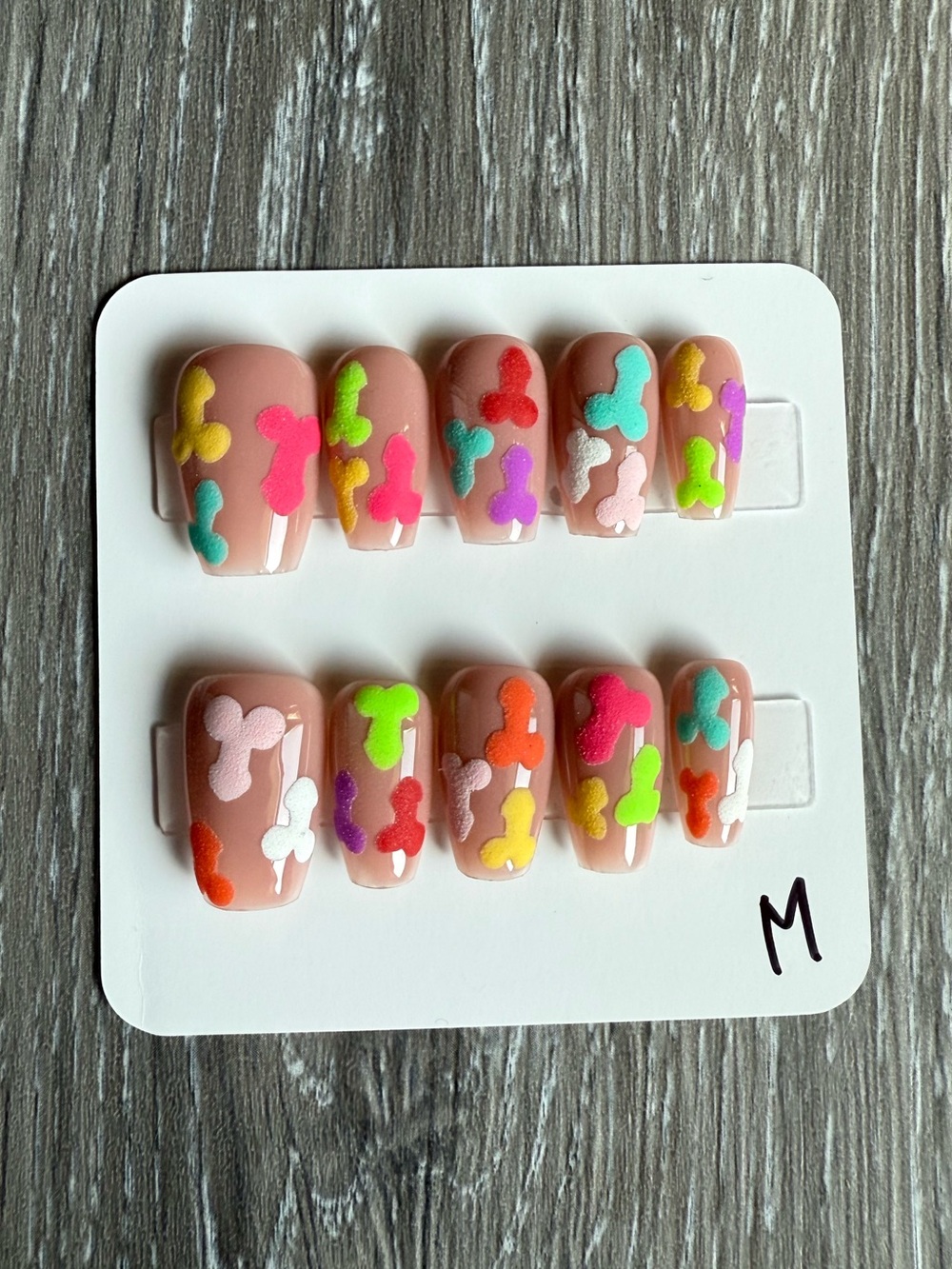 Nude Press-On Nails with Multicolor Textured Richard Shapes